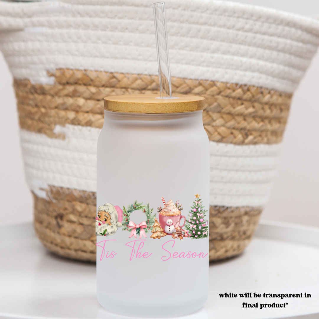 16 oz frosted glass can | christmas vibes (37 options)