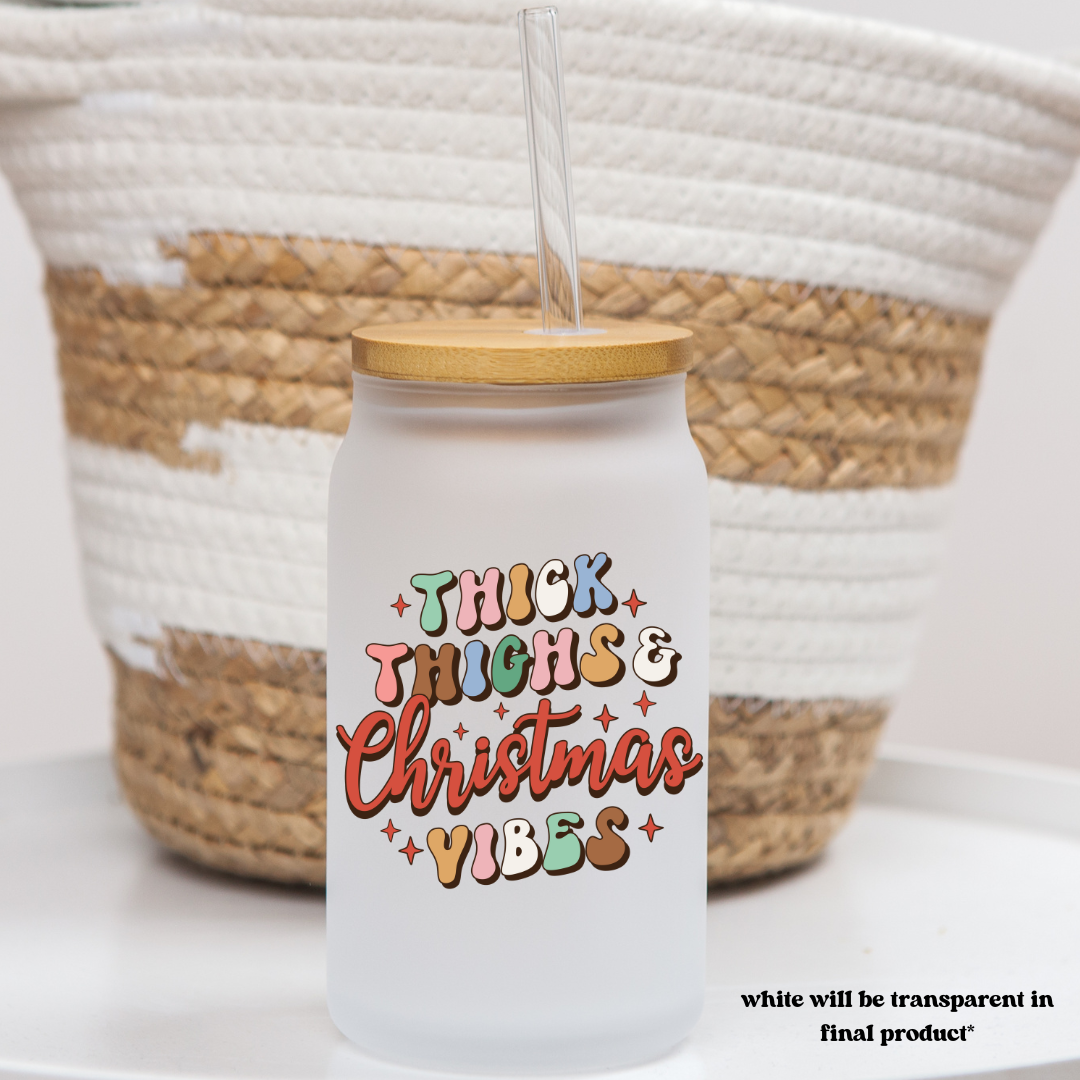 16 oz frosted glass can | christmas vibes (37 options)