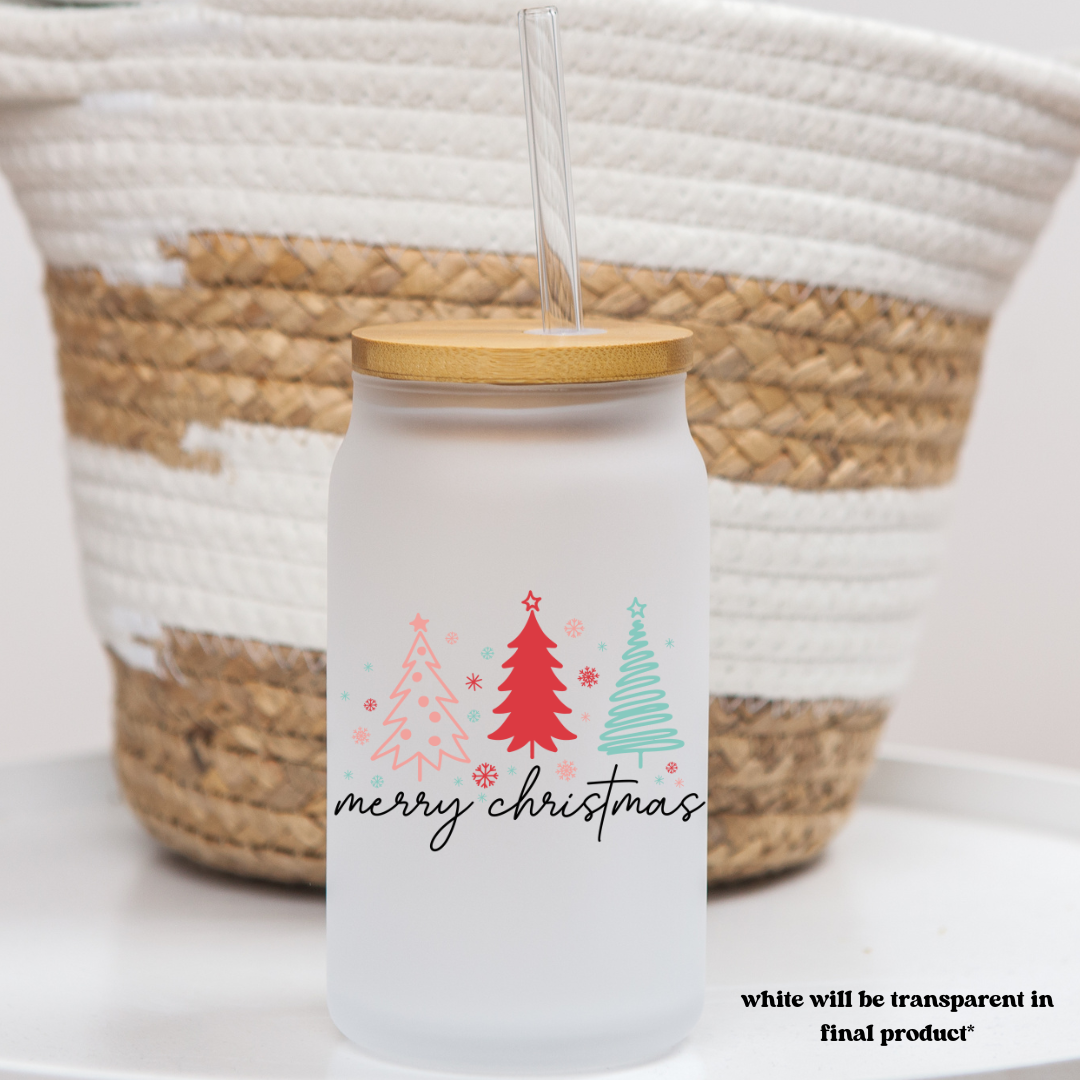 16 oz frosted glass can | christmas vibes (37 options)