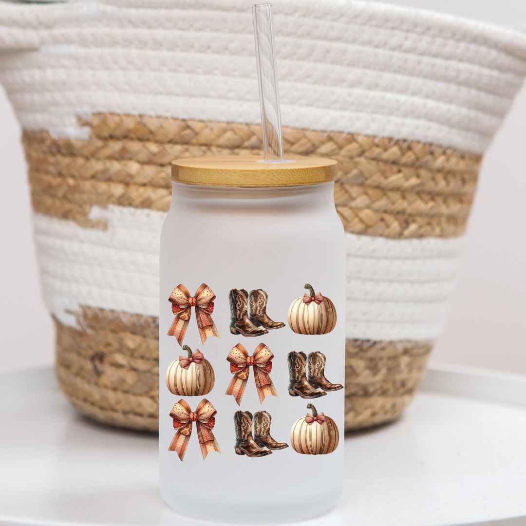 16 oz Frosted Glass Can | Fall Vibes (17 Options)