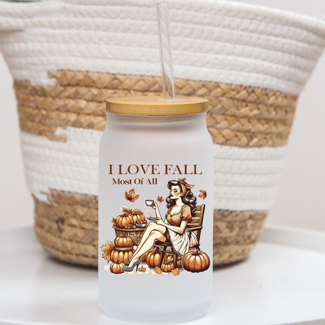 16 oz Frosted Glass Can | Fall Vibes (17 Options)