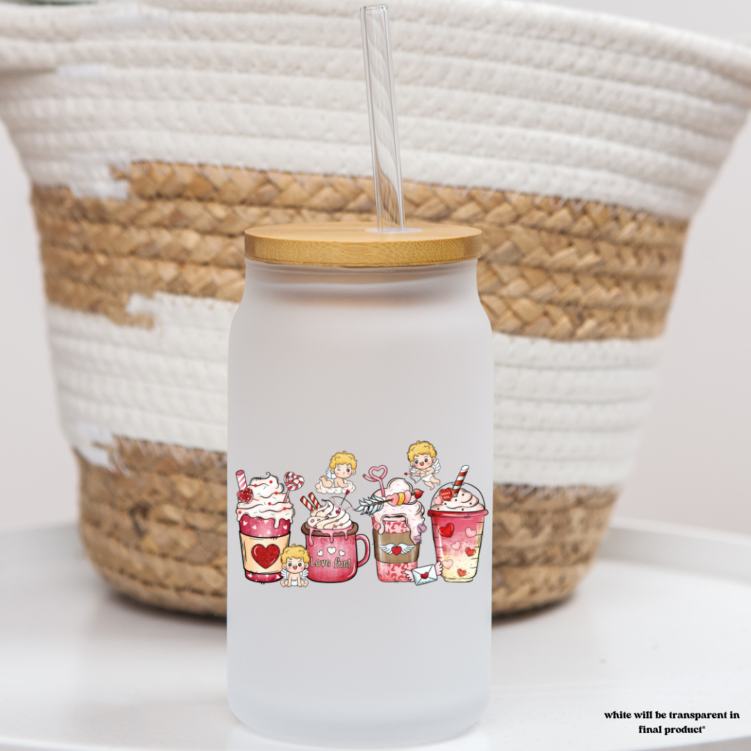 16 oz frosted glass can | coffee valentine (17 options)