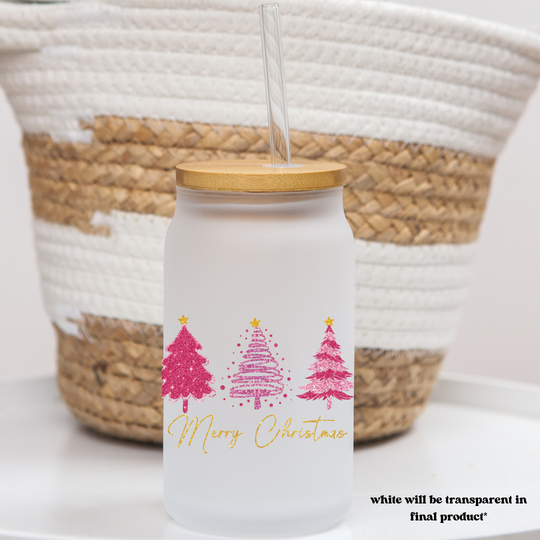 16 oz frosted glass can | christmas vibes (37 options)