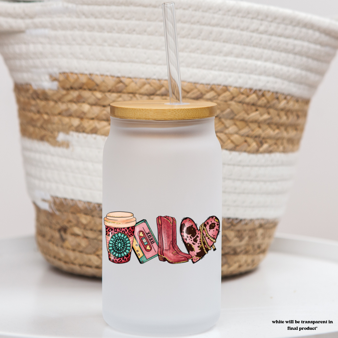 16 oz frosted glass can | coffee valentine (17 options)