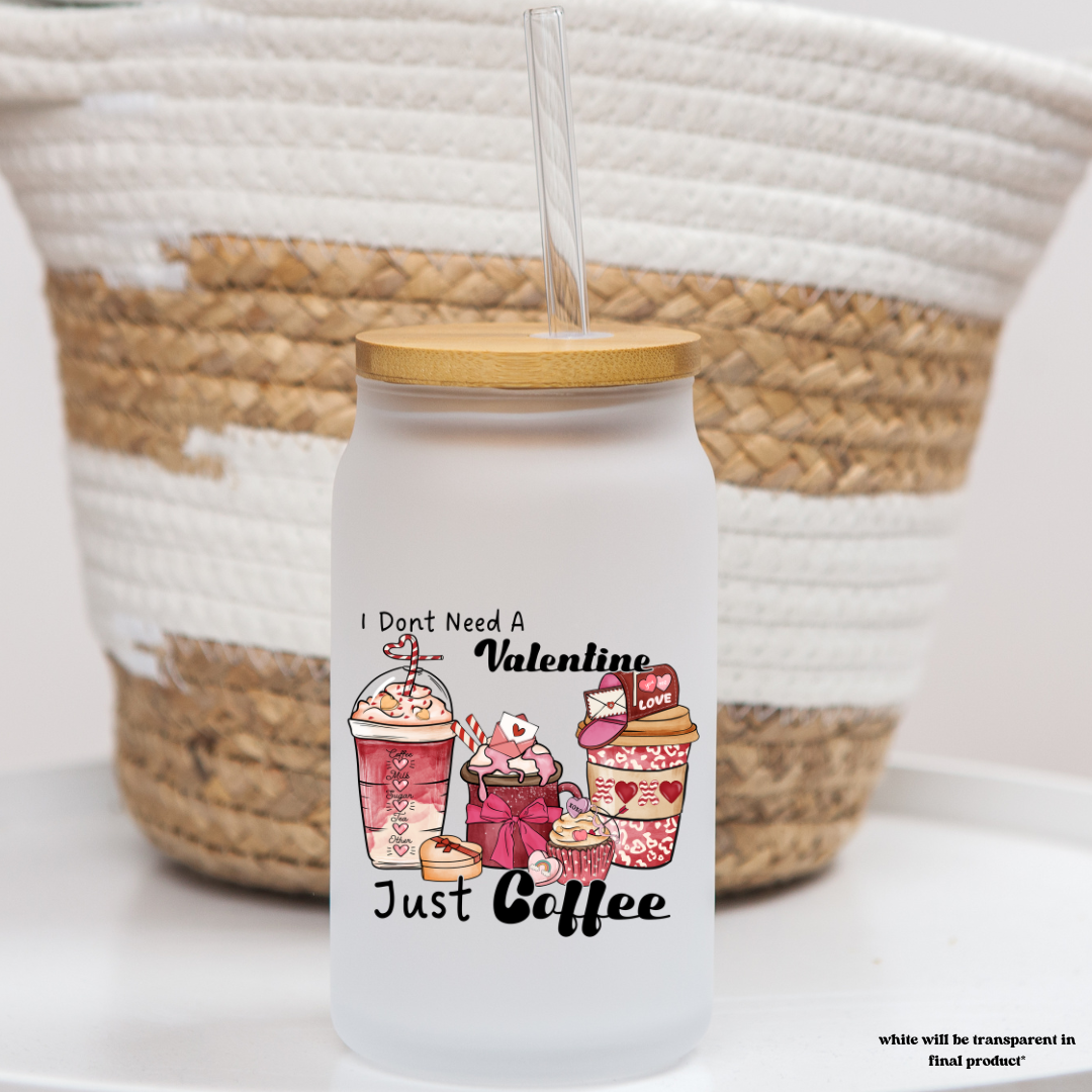 16 oz frosted glass can | coffee valentine (17 options)