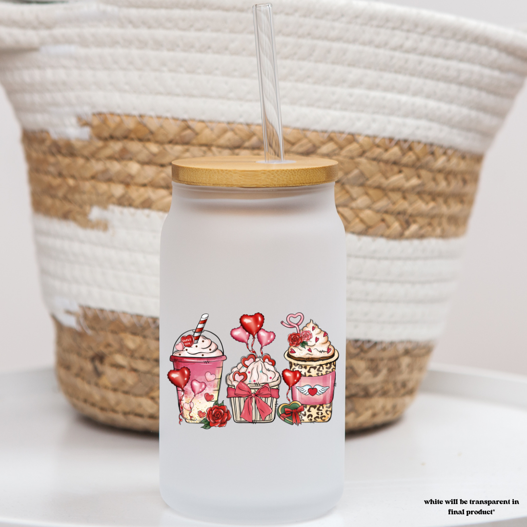 16 oz frosted glass can | coffee valentine (17 options)