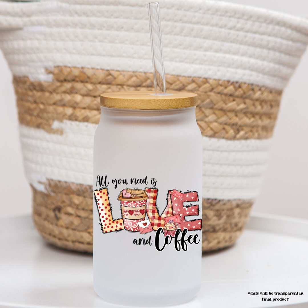 16 oz frosted glass can | coffee valentine (17 options)