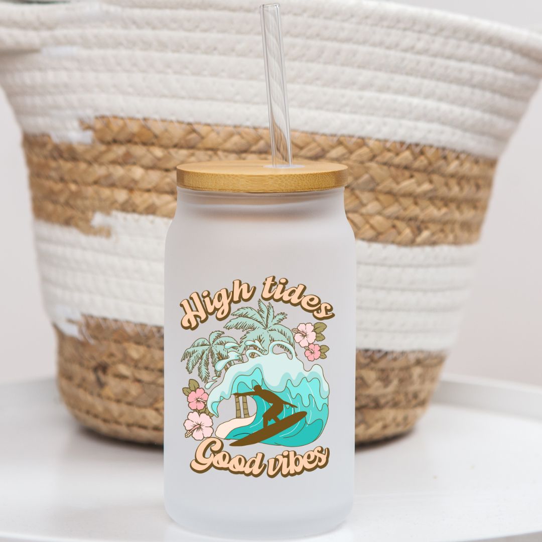 16 oz Frosted Glass Can | Pastel Beach (10 Options)